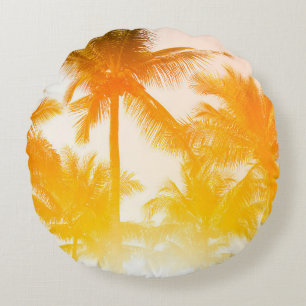Green coconut trees round cushion