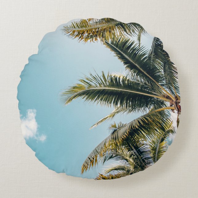 Green coconut trees round cushion (Front)