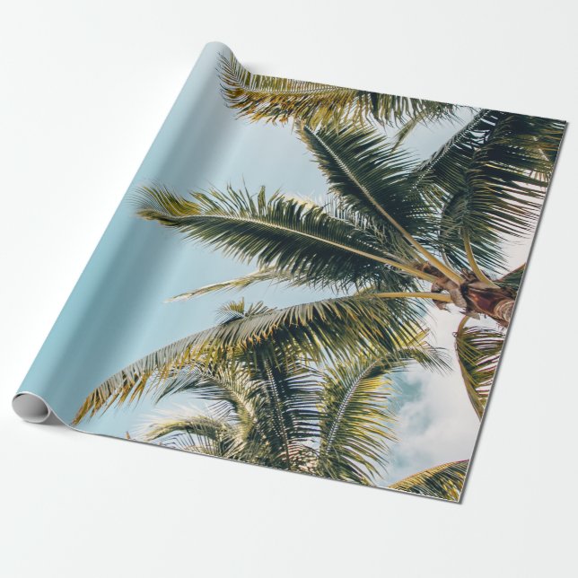 Green coconut trees wrapping paper (Unrolled)