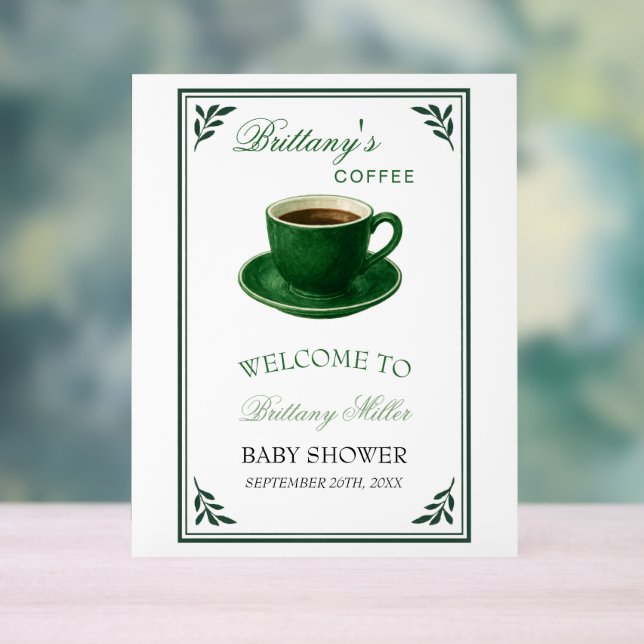 Green Coffee Cup Baby Shower Welcome Acrylic Sign (Neutral)