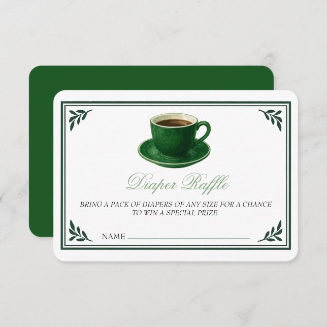 Green Coffee Cup Diaper Raffle Baby Shower Enclosure Card (Front/Back)