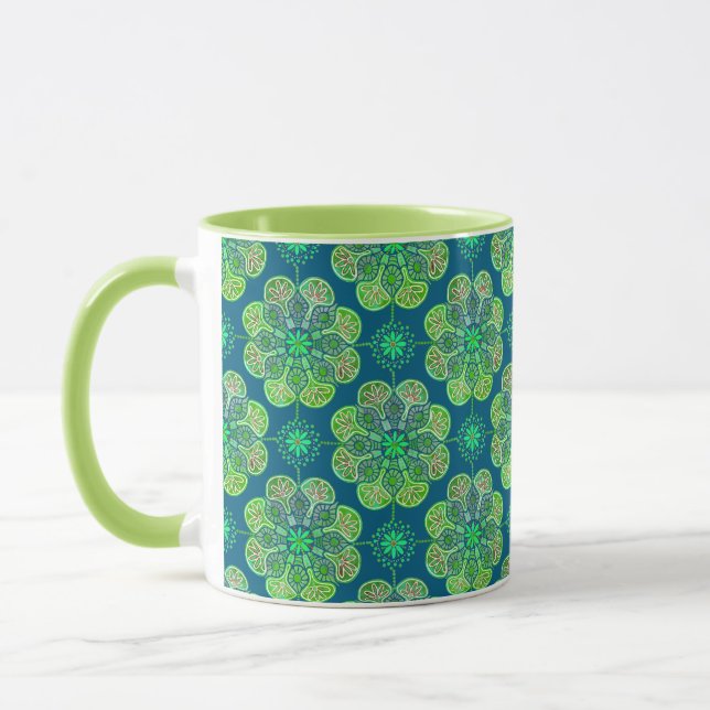 Green Coffee Mug with tile Design (Left)