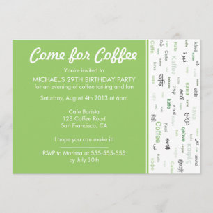 Green Coffee tasting birthday party invitations