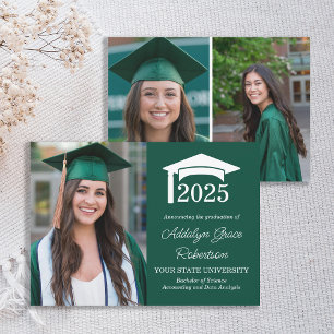 Green College 3 Photo Graduation Announcement