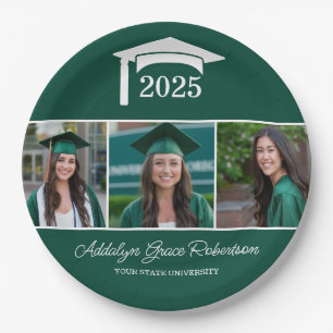 Green College University 3 Photo Graduation Paper Plate