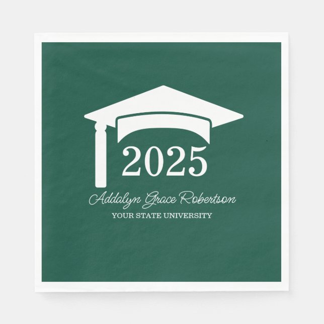 Green College University Cap Class of 2025 Napkin (Front)