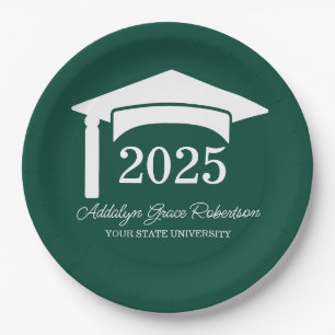 Green College University Cap Class of 2025 Paper Plate