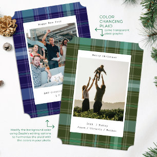 Green Color Changing Plaid Photo Christmas Card