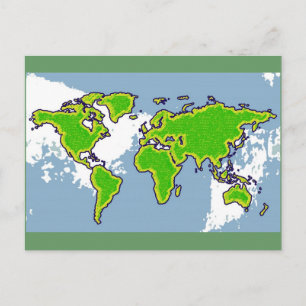 green color world map postcard