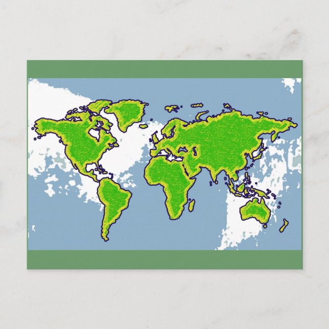 green color world map postcard (Front)