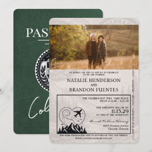 Green Colorado Passport Wedding Invitation