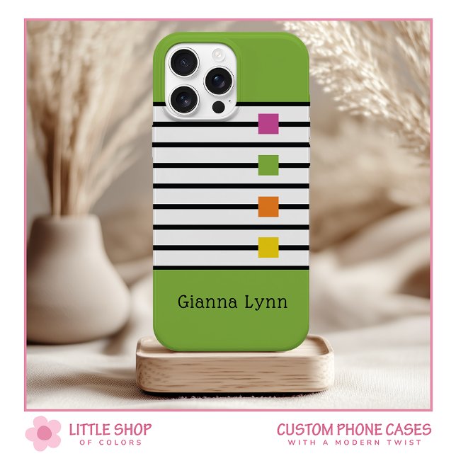 Green Colour Block Black Stripes Monogram Case-Mate iPhone Case (Creator Uploaded)