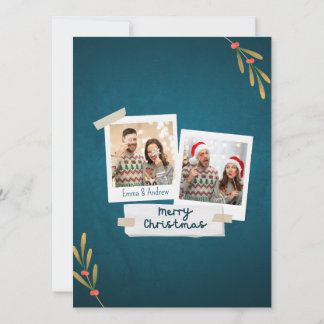 Green Colour Christmas Photo Card with Greetings