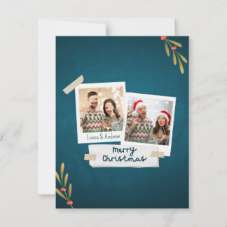 Green Colour Christmas Photo Card with Greetings