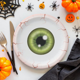 Green Colour Eyeball Halloween Bloodshot Eyeball Paper Plate