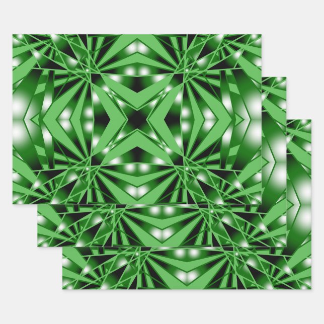 Green Colour Gradient Filled Perspective Drawing Wrapping Paper Sheet (Set)