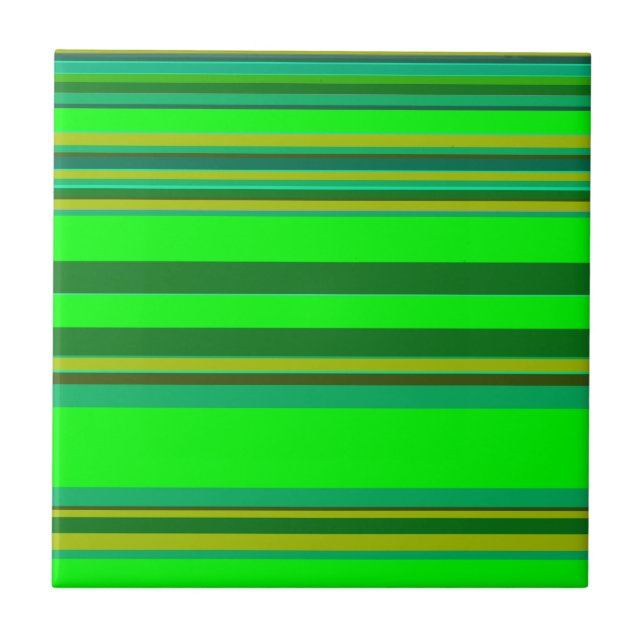 Green Colour Stripe Pattern Customised Designer Ceramic Tile (Front)
