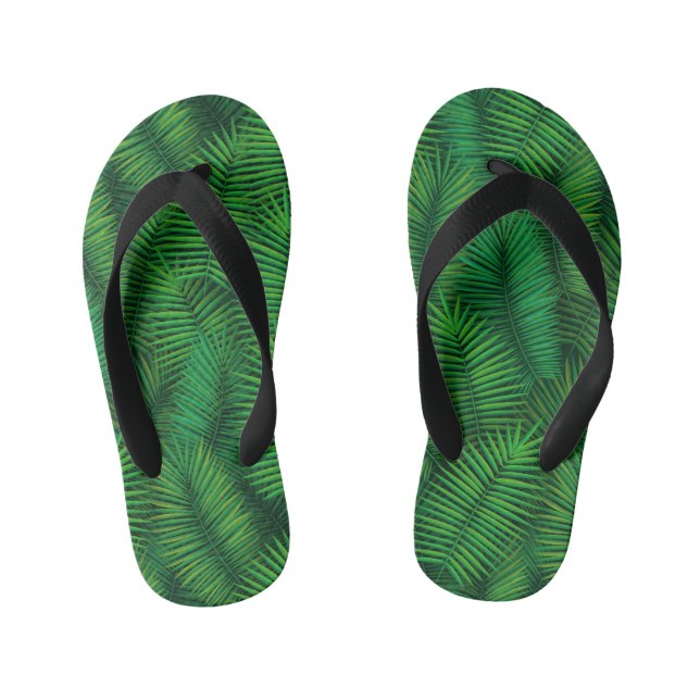 Green coloured palm tree leaf pattern. kid's thongs (Footbed)