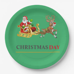 Green colourful Christmas Day 9" Round Paper Plate