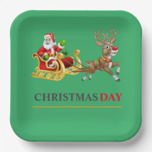 Green colourful Christmas Day 9" Square Paper Plat Paper Plate