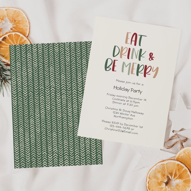 Green Colourful Christmas Eat Drink And Be Merry  Invitation (Creator Uploaded)