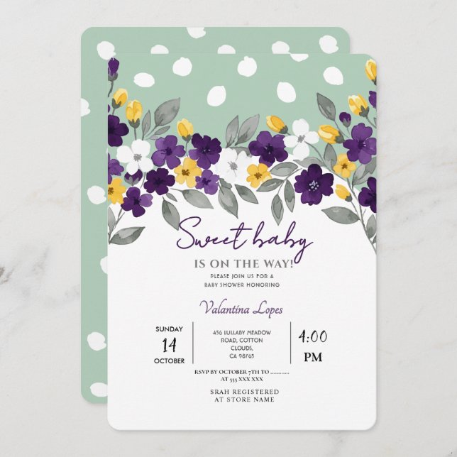 Green | Colourful Flower Baby Shower Invitation (Front/Back)