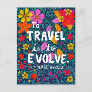 Green Colourful Flowers Typography Travel Quote Postcard