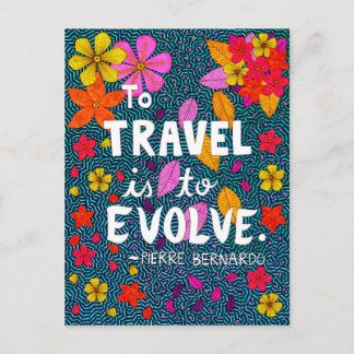 Green Colourful Flowers Typography Travel Quote Postcard