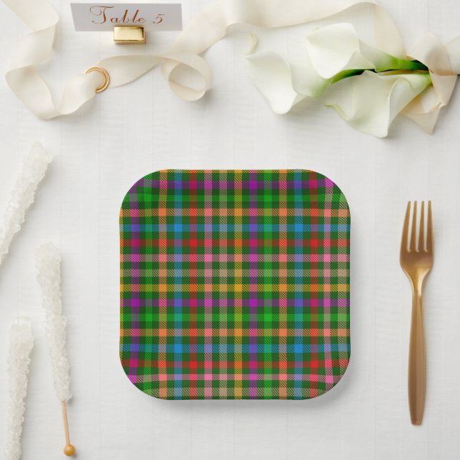 Green Colourful Gingham Plaid Pattern  Paper Plate (Wedding)