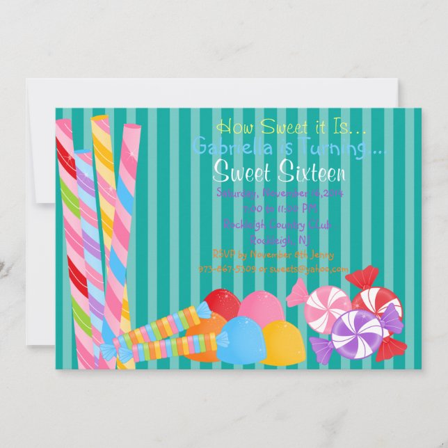 Green Colourful Lots of Candy Sweet 16 Invitation (Front)