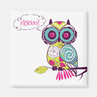 Green Colourful Ornate Retro Floral Owl Magnet
