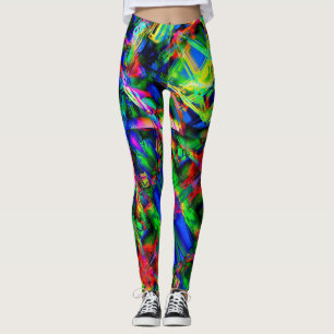 Green colourful 'squares with wrong brush strokes' leggings