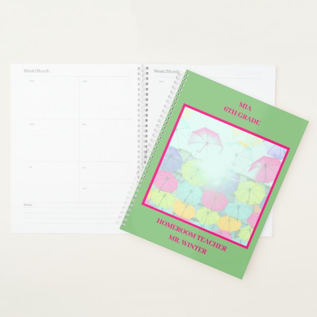 Green Colourful Umbrellas School Classroom  Planner (Display)