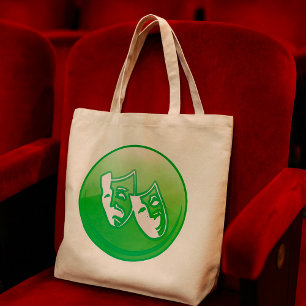 Green Comedy and Tragedy Drama Masks Tote Bag