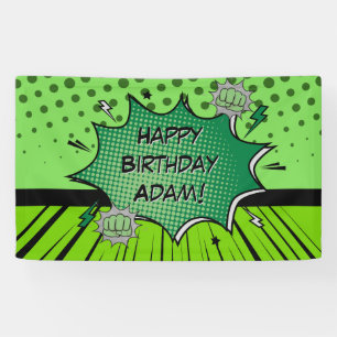 Green comic birthday banner