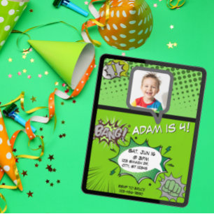 Green comic birthday invitation