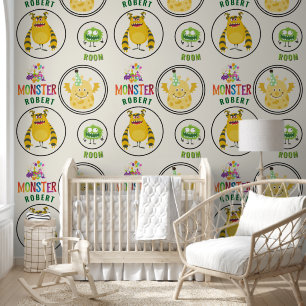 Green Comic Monster Kids' Rooms Child Name Wallpaper