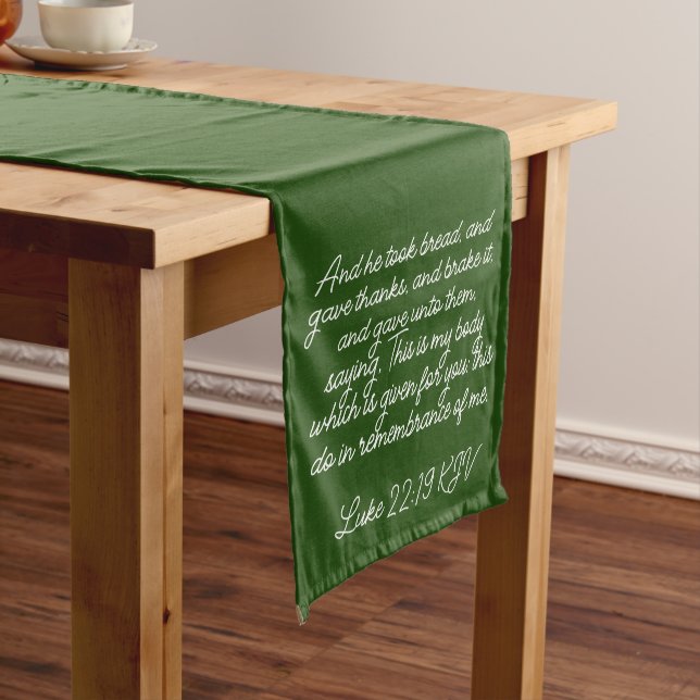 Green Communion Table Runner Luke 22:19-20 KJV (In Situ)