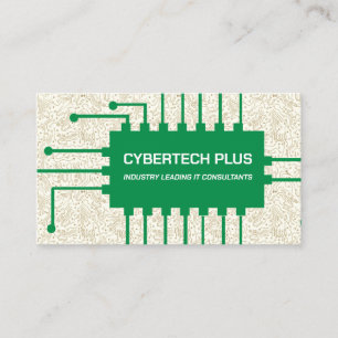 Green Computer Chip and Circuits IT Tech Business Card