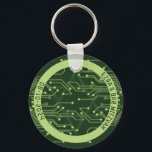 Green Computer Circuit Board Bar Mitzvah Key Ring<br><div class="desc">Green computer circuit board Bar Mitzvah favour keychain. This non-traditional computer motherboard or electronics inspired design features a subtle Jewish Star of David along with circuitry as you'd see on an electronic circuit board. These elements are paired with digital computer fonts. The colours are various shades of green from a...</div>