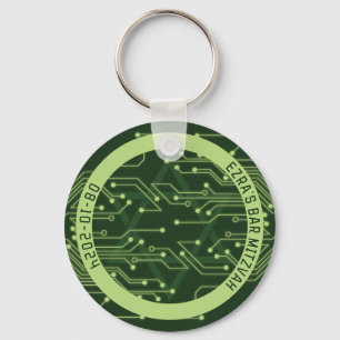 Green Computer Circuit Board Bar Mitzvah Key Ring