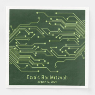 Green Computer Circuit Board Bar Mitzvah Napkin