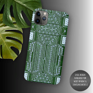 Green Computer Circuit Board White Lines Pattern Case-Mate iPhone Case
