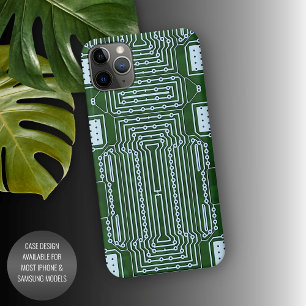 Green Computer Circuit Board White Lines Pattern iPhone 11Pro Max Case