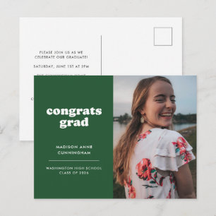 Green Congrats Grad Photo Graduation Invitation Postcard