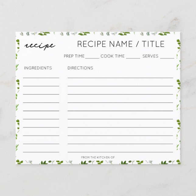 Green Cooking Culinary Garden Herbs Recipe (Front)