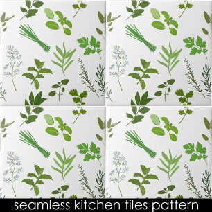 Green Cooking Herbs Kitchen Seamless Pattern Ceramic Tile