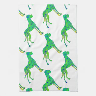 green cool Francy Great Dane Tea Towel
