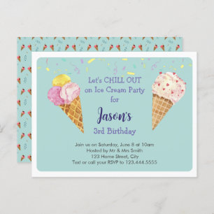 Green Cool Ice Cream Kids Birthday Party Invitation Postcard