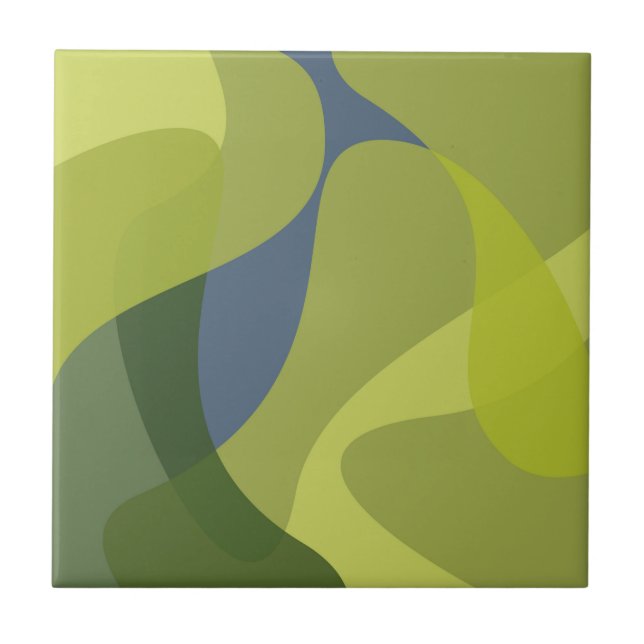 Green, cool, trendy, modern wavy organic shapes ceramic tile (Front)